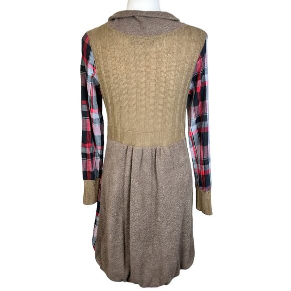 Forla Paris Dress Size Medium Patchwork Embroidered Bubble Hem Cotton Boho Knit - Picture 3 of 13